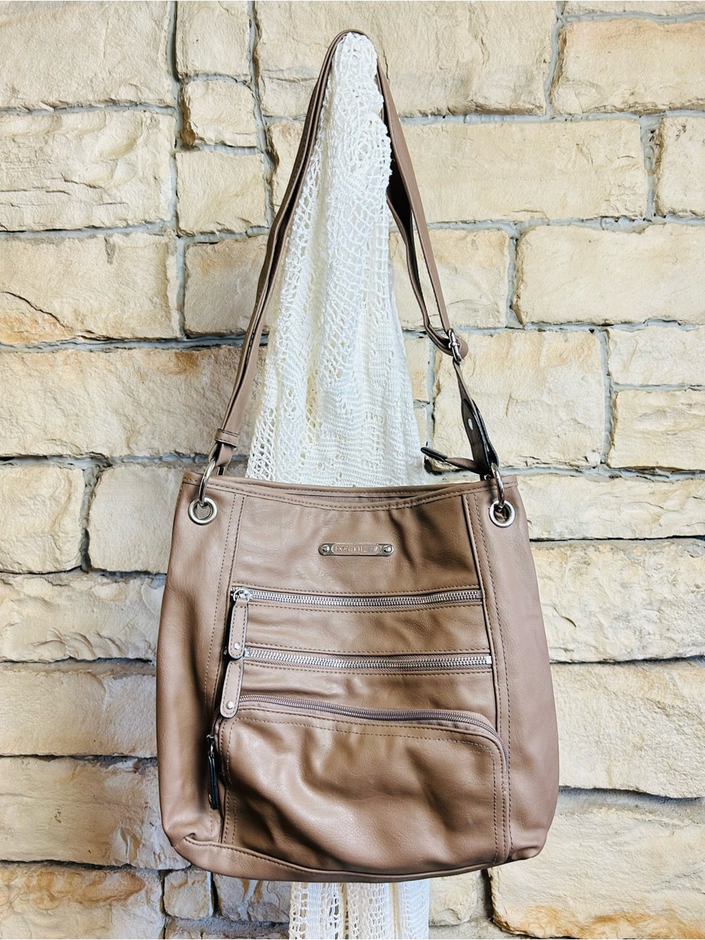 Taupe Leather Shoulder Bag - Women
